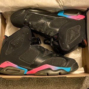 Girls Air Jordan 6 Retro grade school Black/Pink Flash-Marina Blue Noir